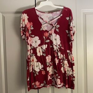 Red floral super soft blouse